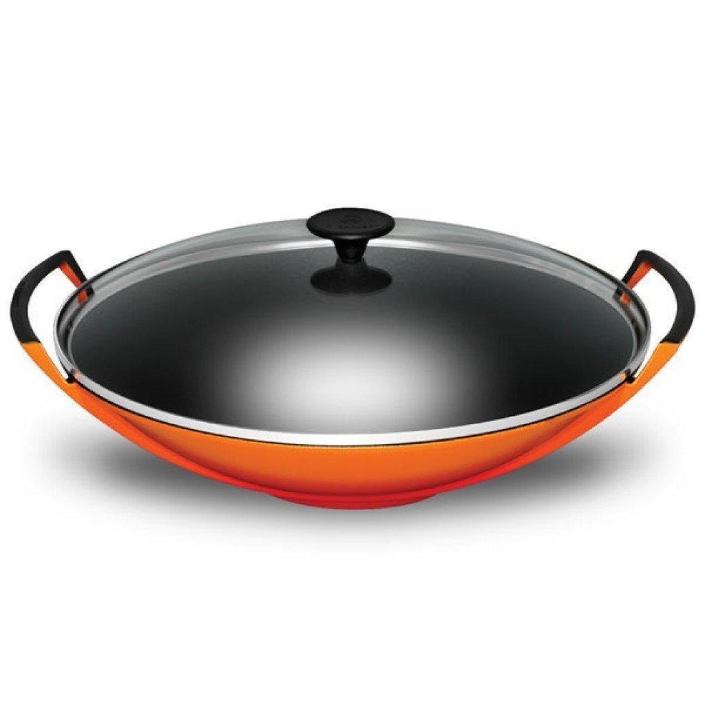 Le Creuset 36cm – Wok Iron Volcanic Lid Glass Cast With Queenspree