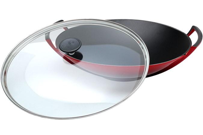 Le Creuset Cerise Cast Iron 36cm Wok With Glass Lid-Queenspree