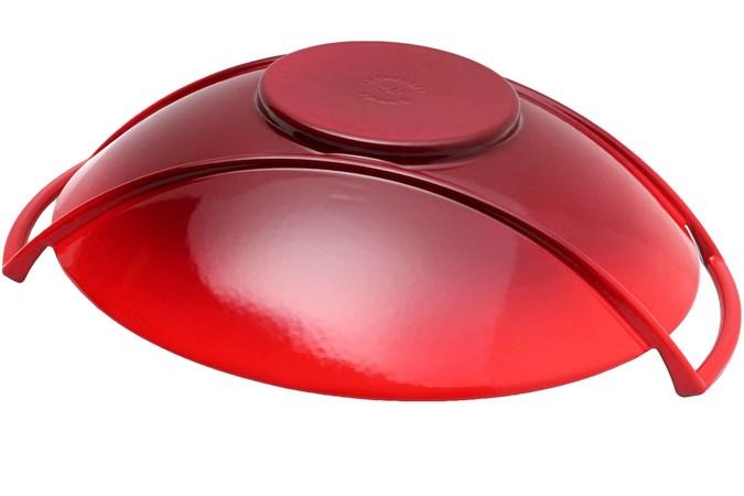 Le Creuset Cerise Cast Iron 36cm Wok With Glass Lid-Queenspree