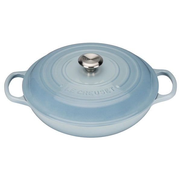 Le Creuset Signature Coastal Blue Cast Iron 30cm Shallow Casserole-Queenspree