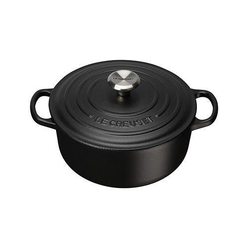 Le Creuset Signature Satin Black Cast Iron 20cm Round Casserole (Black Interior)