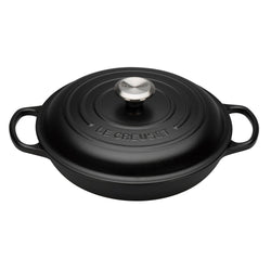 Le Creuset Signature Satin Black Cast Iron 30cm Shallow Casserole (Black Interior)