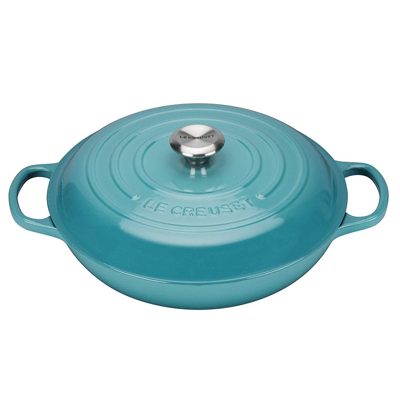 Le Creuset Signature Teal Cast Iron 30cm Shallow Casserole-Queenspree
