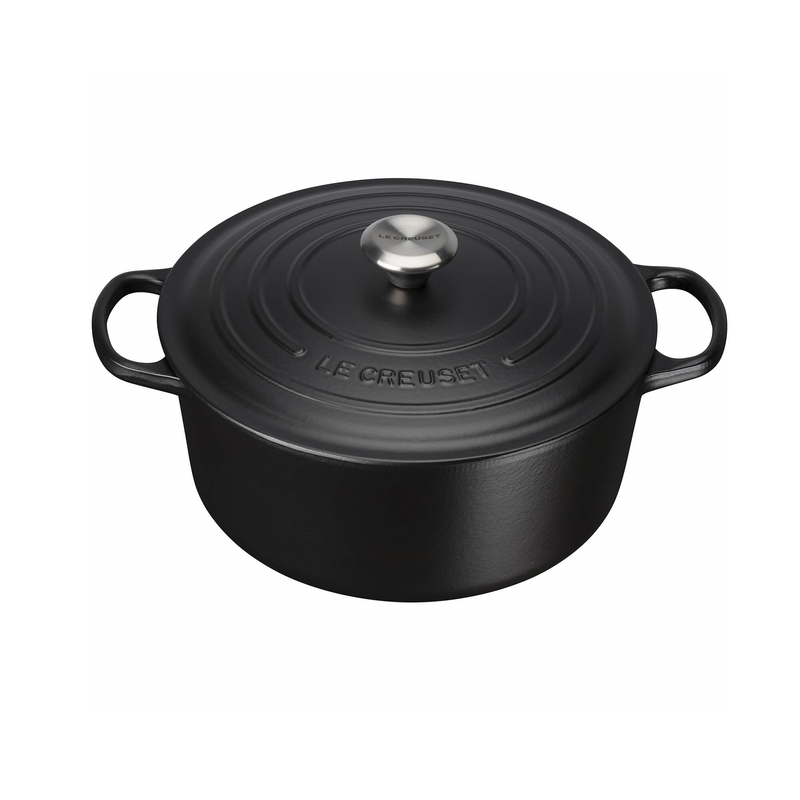 Le Creuset Signature Satin Black Cast Iron 24cm Round Casserole (Black Interior)