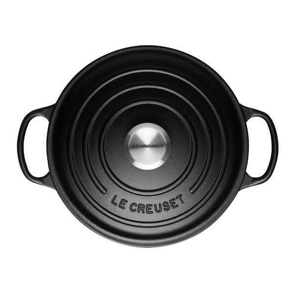 Le Creuset Signature Satin Black Cast Iron 20cm Round Casserole (Black Interior)