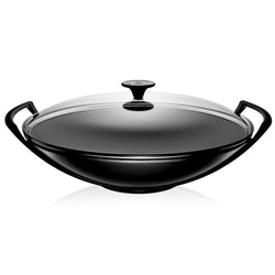 Le Creuset Satin Black Cast Iron 36cm Wok With Glass Lid